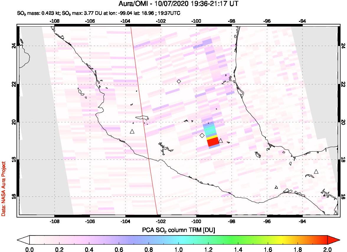 A sulfur dioxide image over Mexico on Oct 07, 2020.