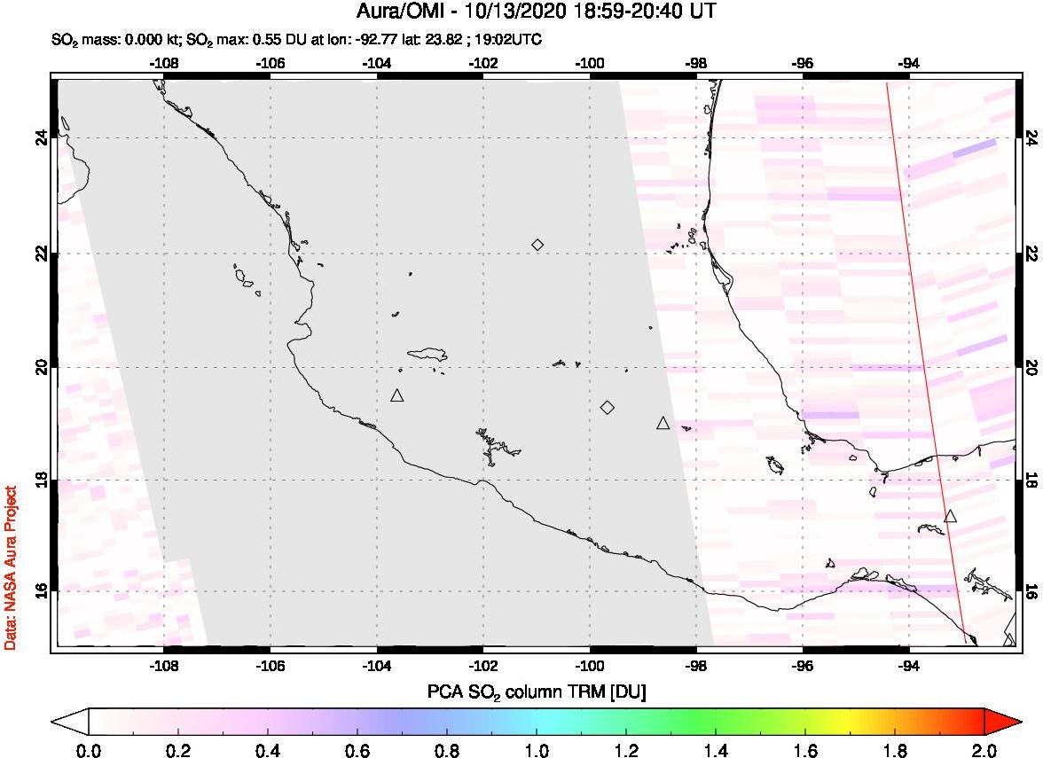 A sulfur dioxide image over Mexico on Oct 13, 2020.