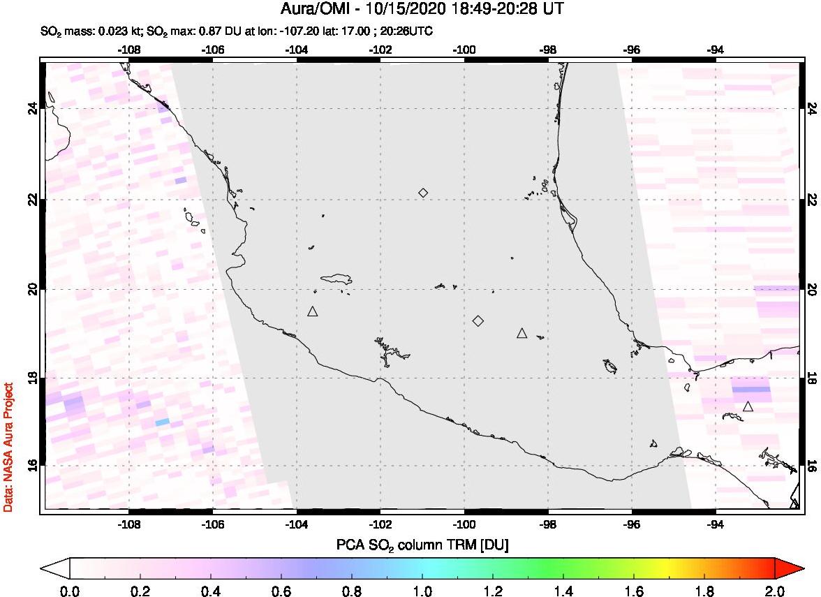A sulfur dioxide image over Mexico on Oct 15, 2020.