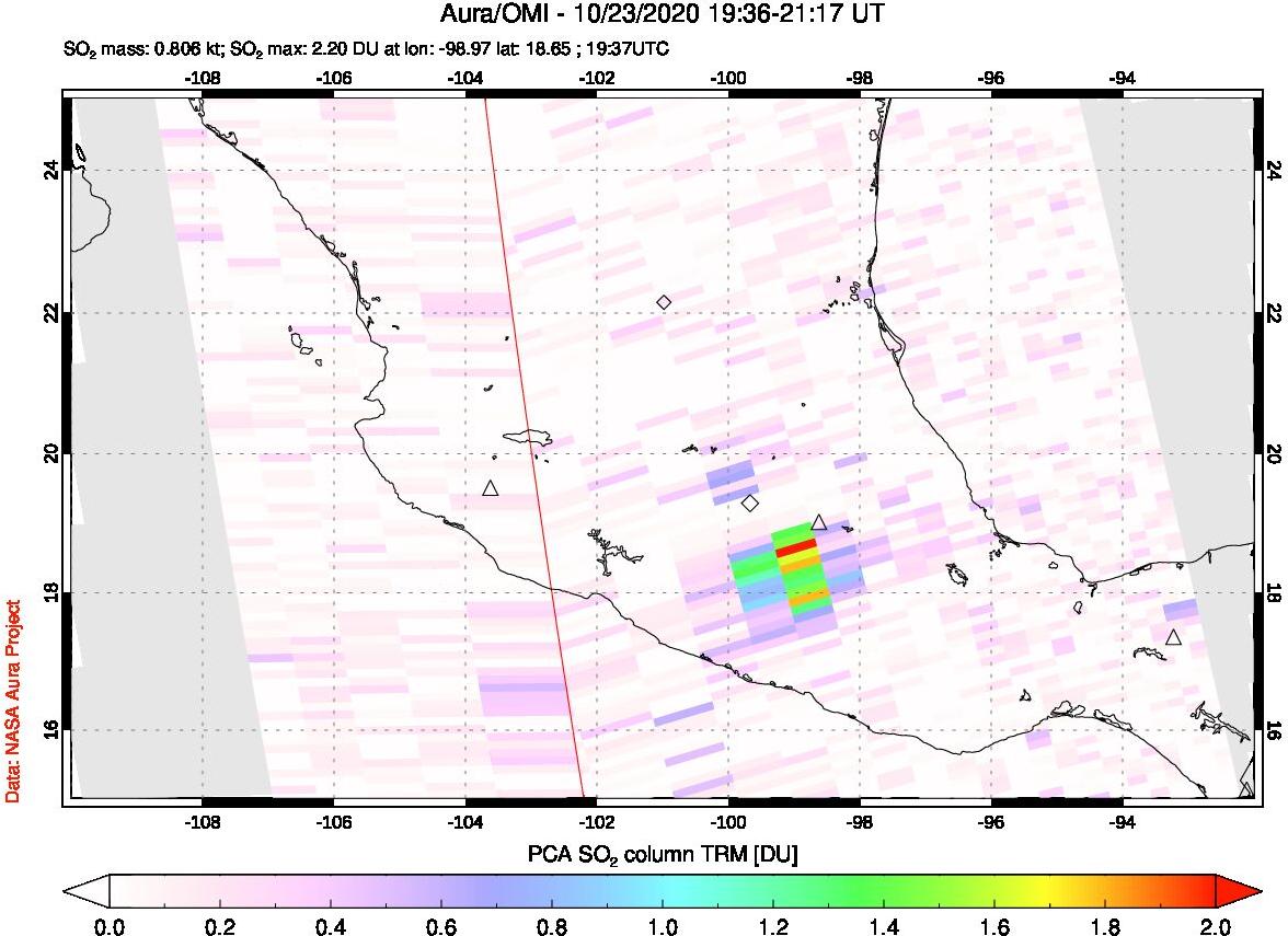 A sulfur dioxide image over Mexico on Oct 23, 2020.
