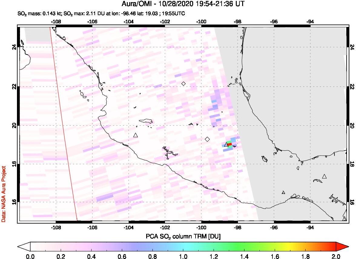 A sulfur dioxide image over Mexico on Oct 28, 2020.