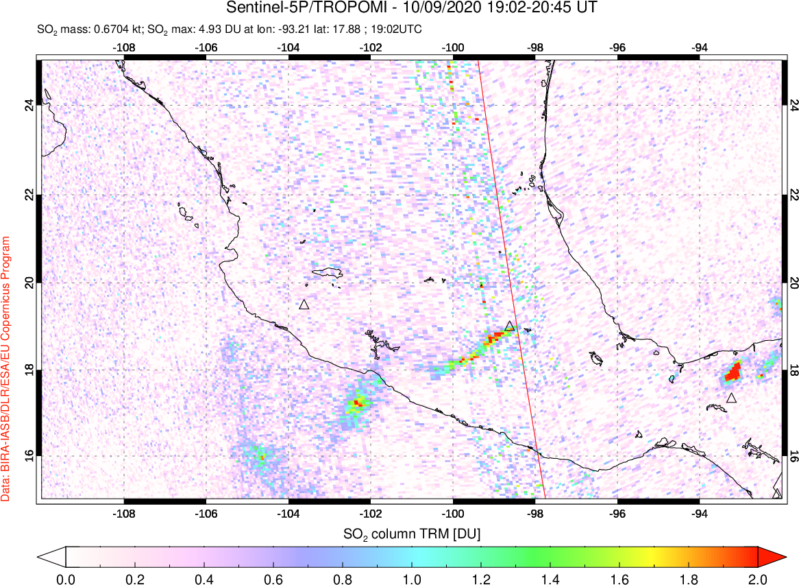 A sulfur dioxide image over Mexico on Oct 09, 2020.