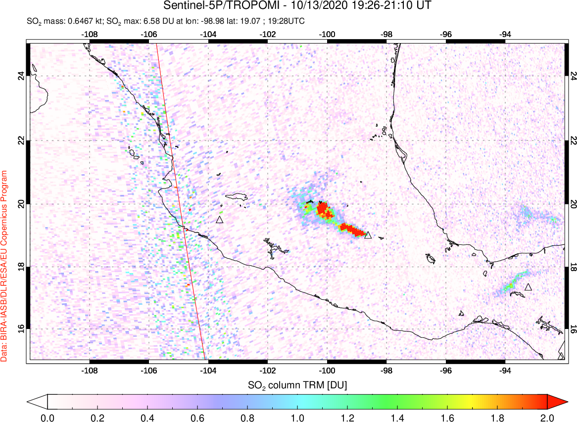 A sulfur dioxide image over Mexico on Oct 13, 2020.