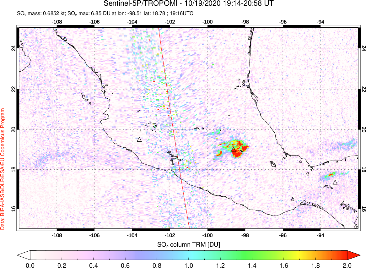 A sulfur dioxide image over Mexico on Oct 19, 2020.