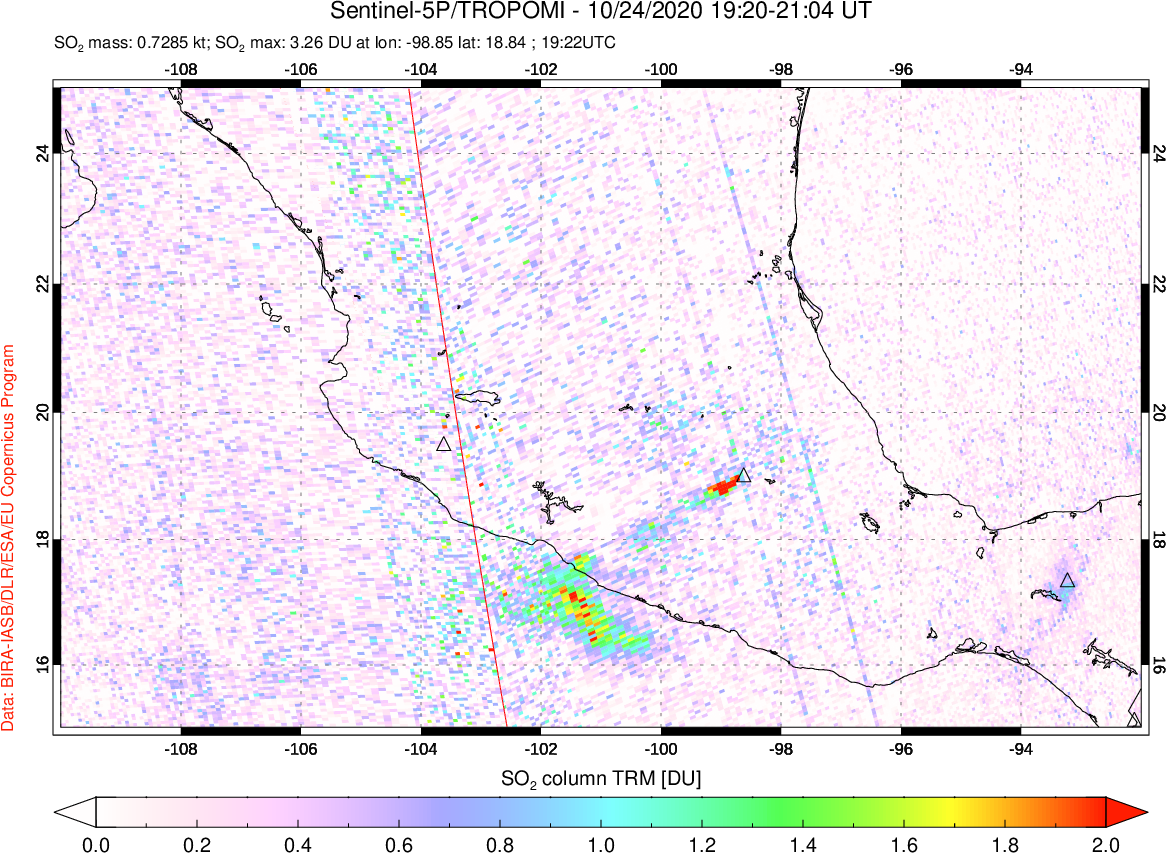 A sulfur dioxide image over Mexico on Oct 24, 2020.