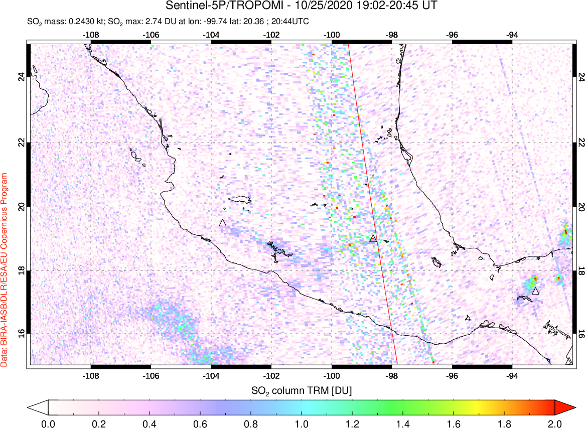 A sulfur dioxide image over Mexico on Oct 25, 2020.