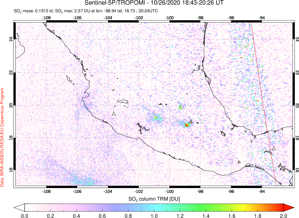 A sulfur dioxide image over Mexico on Oct 26, 2020.