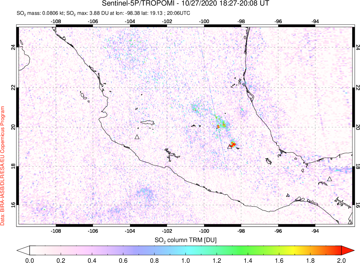 A sulfur dioxide image over Mexico on Oct 27, 2020.