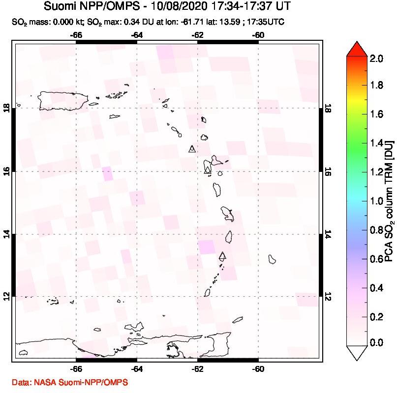 A sulfur dioxide image over Montserrat, West Indies on Oct 08, 2020.