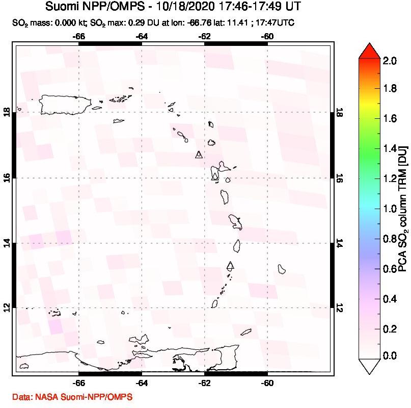 A sulfur dioxide image over Montserrat, West Indies on Oct 18, 2020.