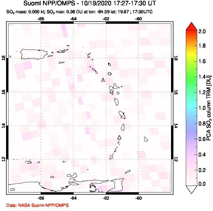 A sulfur dioxide image over Montserrat, West Indies on Oct 19, 2020.