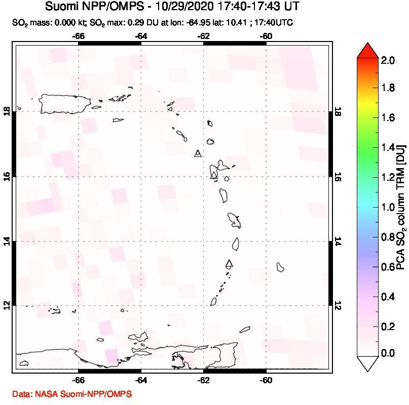 A sulfur dioxide image over Montserrat, West Indies on Oct 29, 2020.