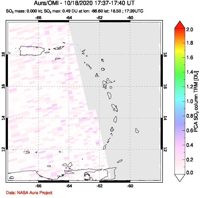 A sulfur dioxide image over Montserrat, West Indies on Oct 18, 2020.
