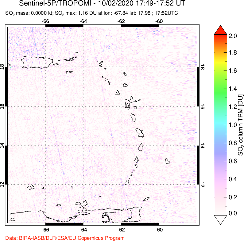 A sulfur dioxide image over Montserrat, West Indies on Oct 02, 2020.