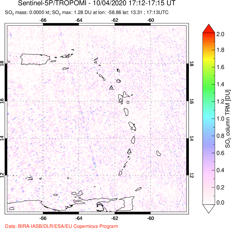 A sulfur dioxide image over Montserrat, West Indies on Oct 04, 2020.