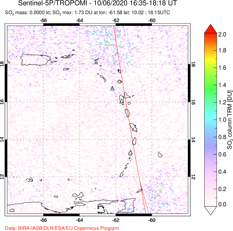 A sulfur dioxide image over Montserrat, West Indies on Oct 06, 2020.