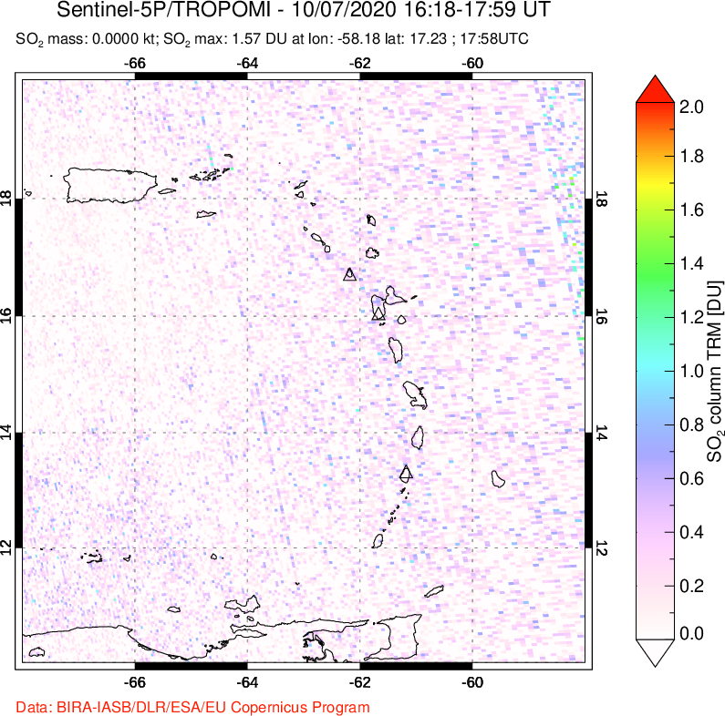 A sulfur dioxide image over Montserrat, West Indies on Oct 07, 2020.