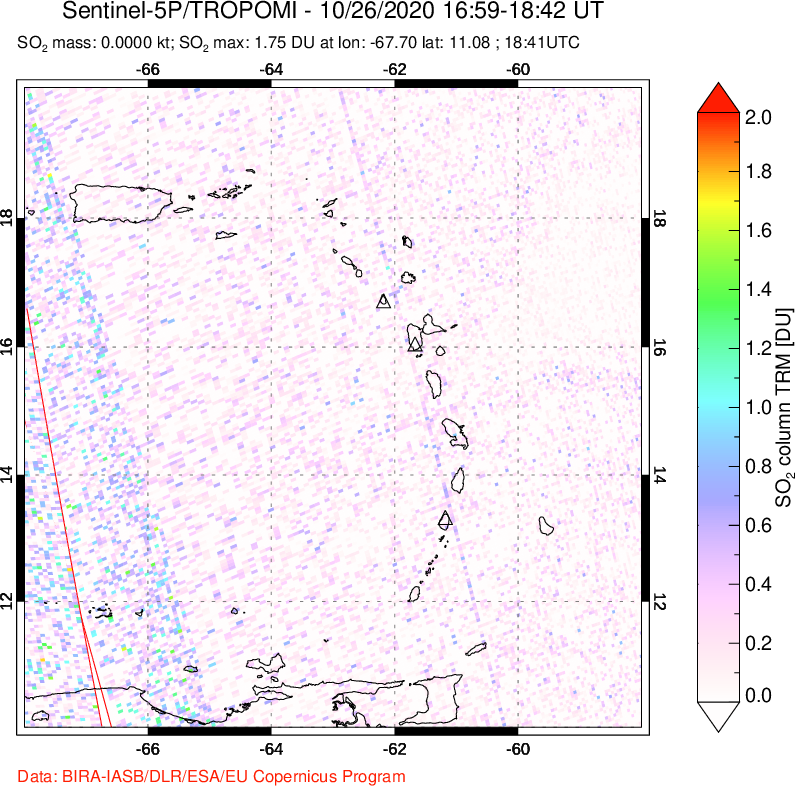 A sulfur dioxide image over Montserrat, West Indies on Oct 26, 2020.