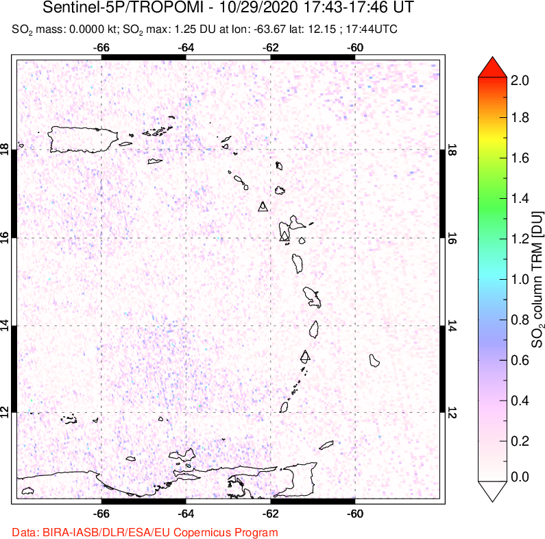 A sulfur dioxide image over Montserrat, West Indies on Oct 29, 2020.