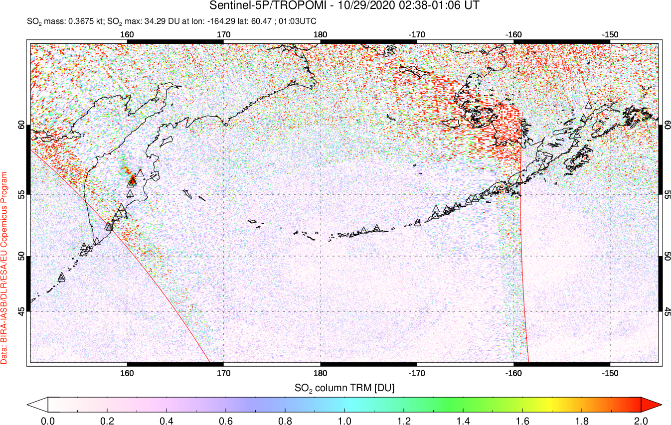 A sulfur dioxide image over North Pacific on Oct 29, 2020.