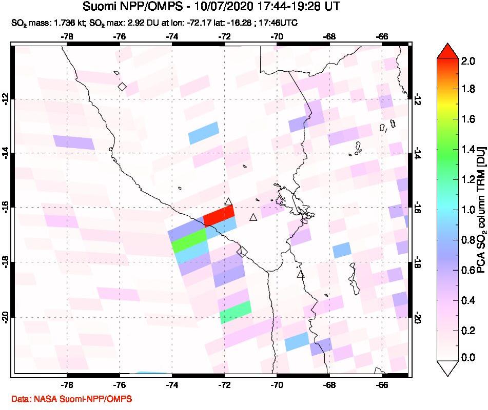 A sulfur dioxide image over Peru on Oct 07, 2020.