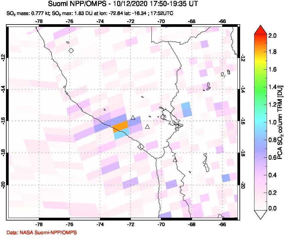 A sulfur dioxide image over Peru on Oct 12, 2020.