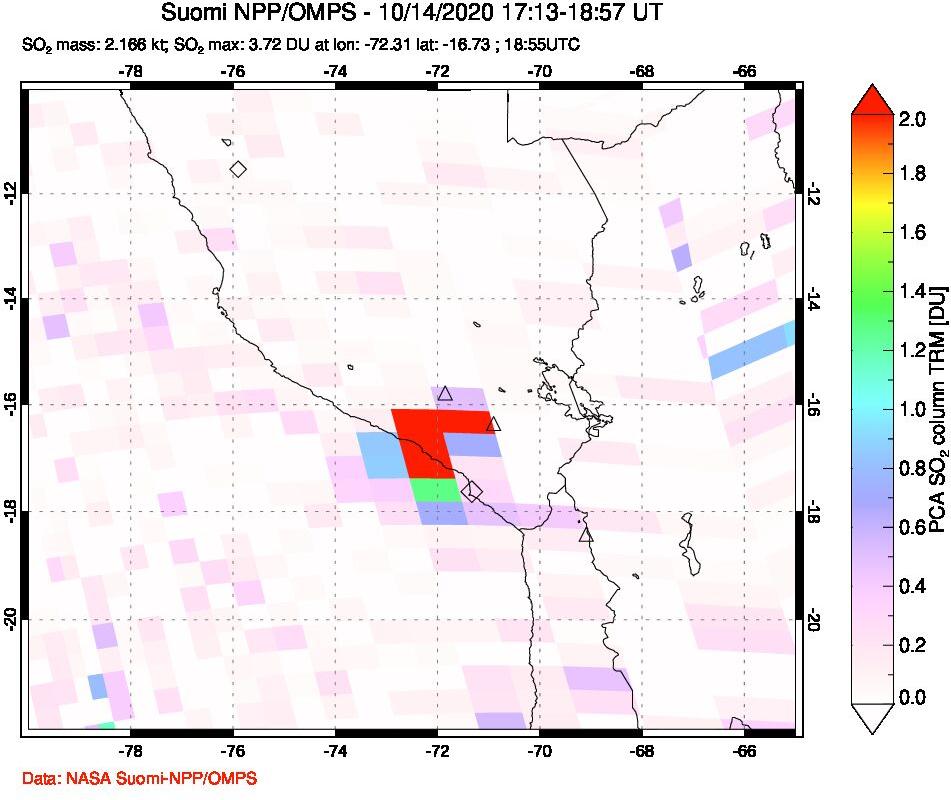 A sulfur dioxide image over Peru on Oct 14, 2020.