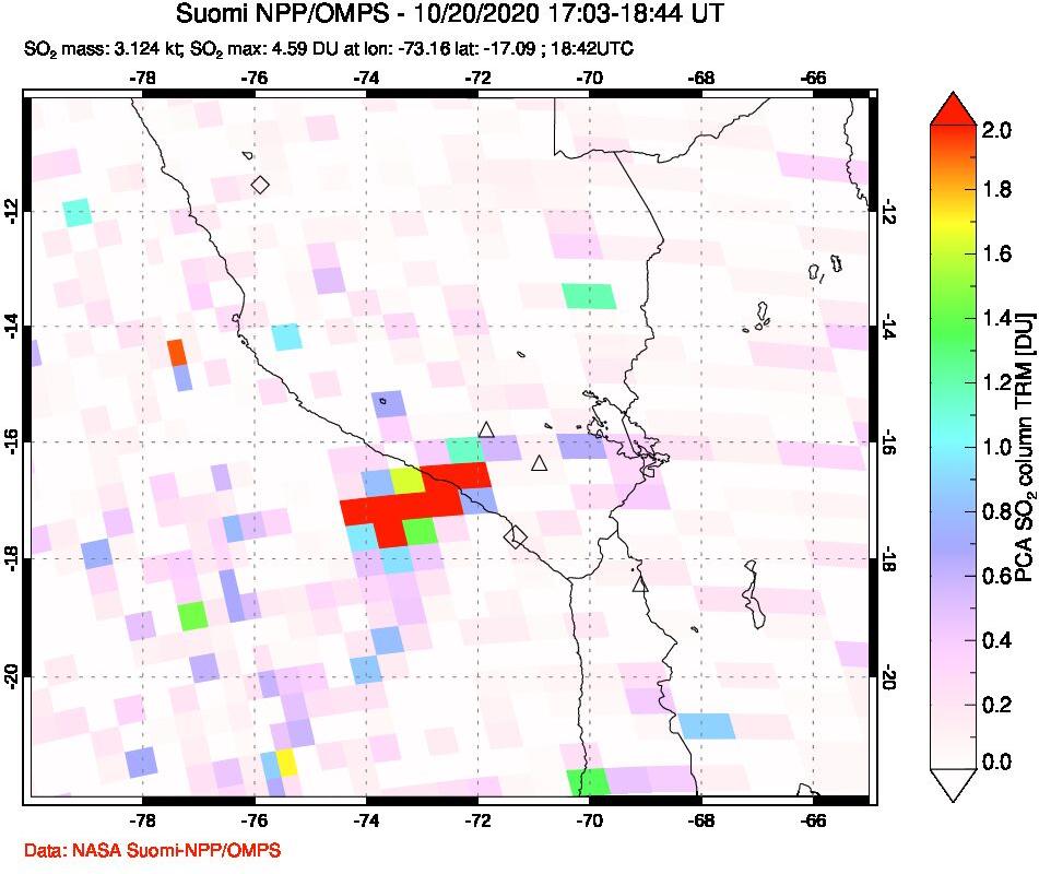 A sulfur dioxide image over Peru on Oct 20, 2020.