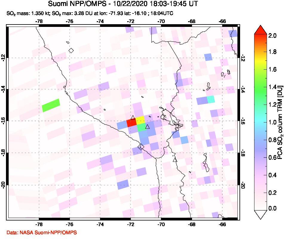 A sulfur dioxide image over Peru on Oct 22, 2020.