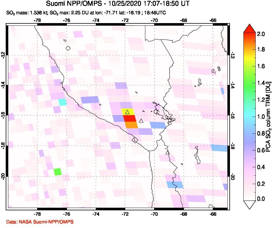 A sulfur dioxide image over Peru on Oct 25, 2020.