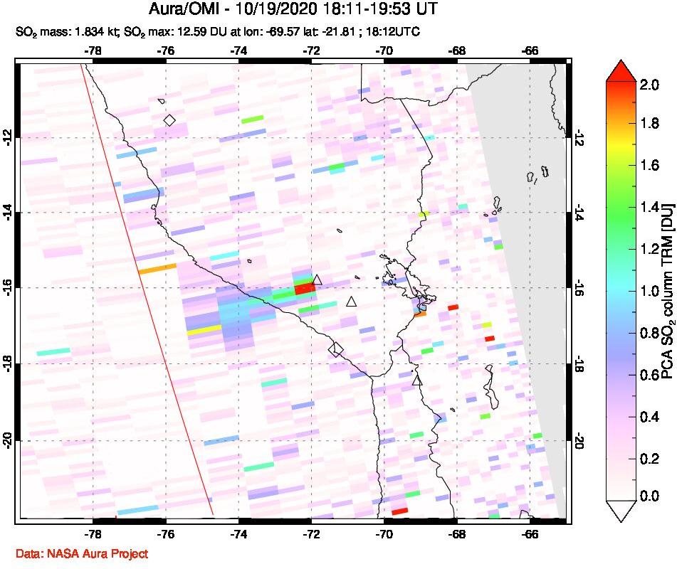 A sulfur dioxide image over Peru on Oct 19, 2020.