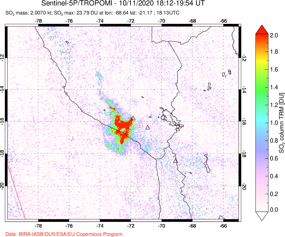 A sulfur dioxide image over Peru on Oct 11, 2020.