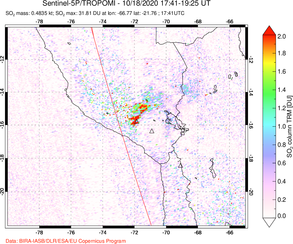 A sulfur dioxide image over Peru on Oct 18, 2020.