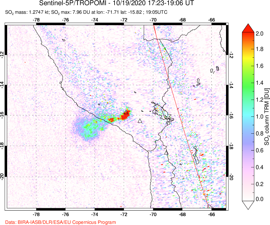 A sulfur dioxide image over Peru on Oct 19, 2020.