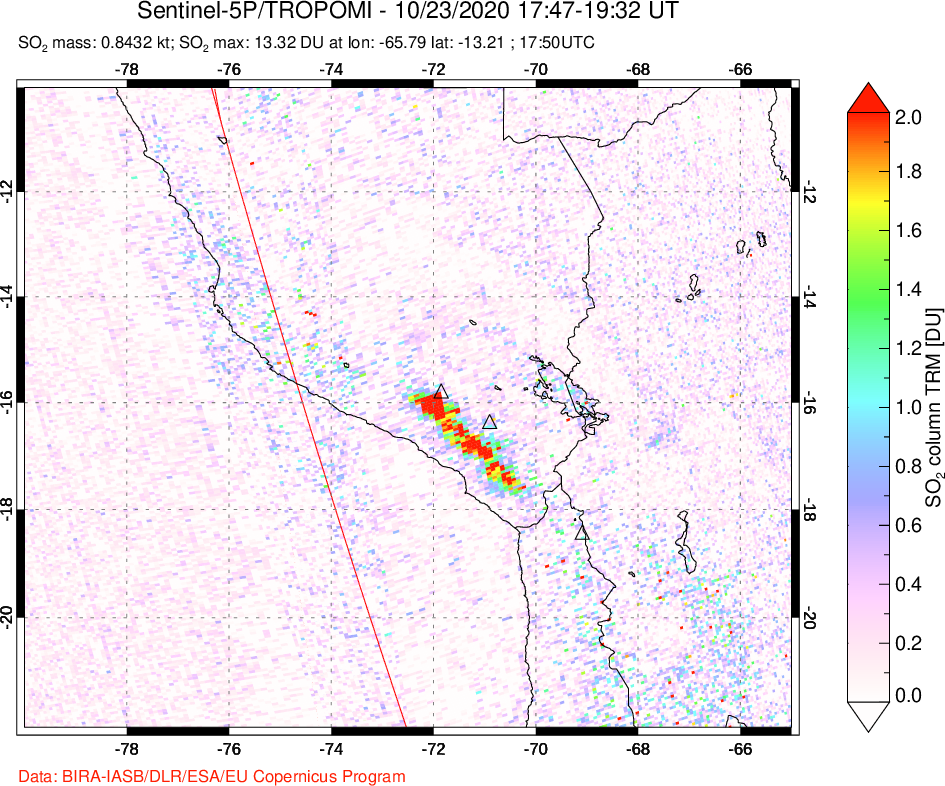 A sulfur dioxide image over Peru on Oct 23, 2020.
