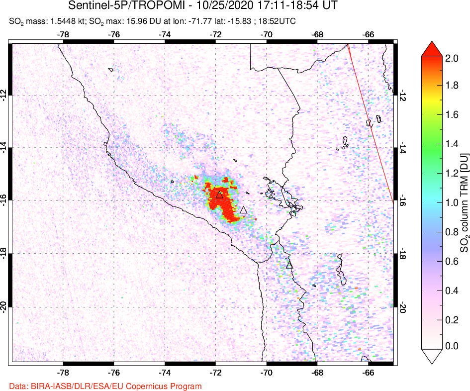 A sulfur dioxide image over Peru on Oct 25, 2020.