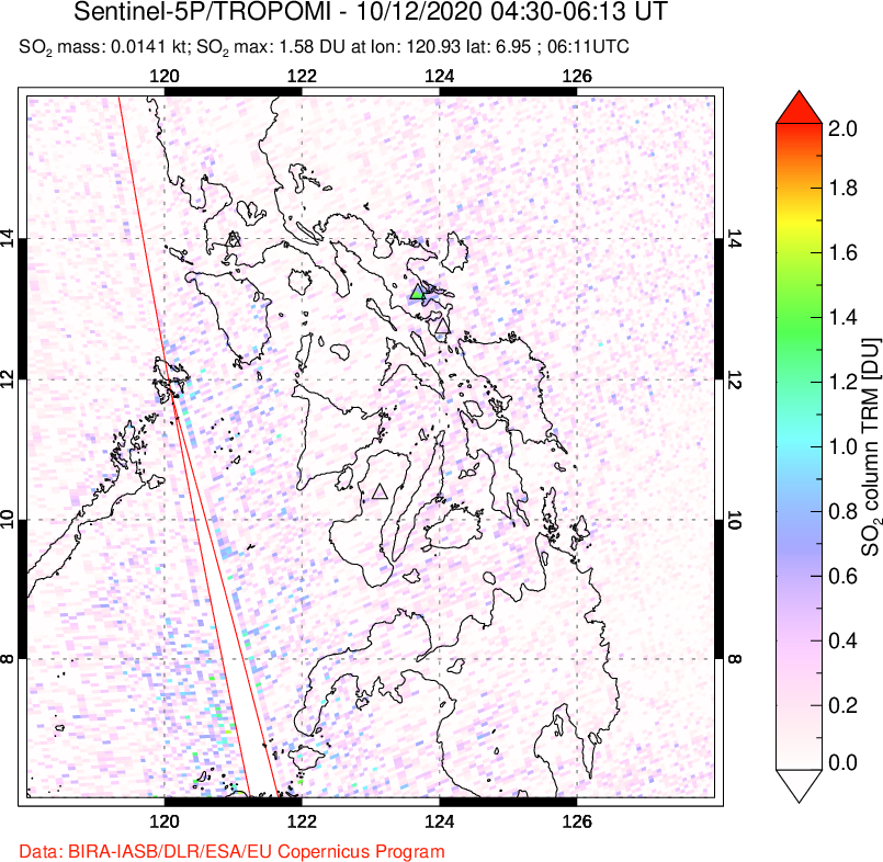A sulfur dioxide image over Philippines on Oct 12, 2020.
