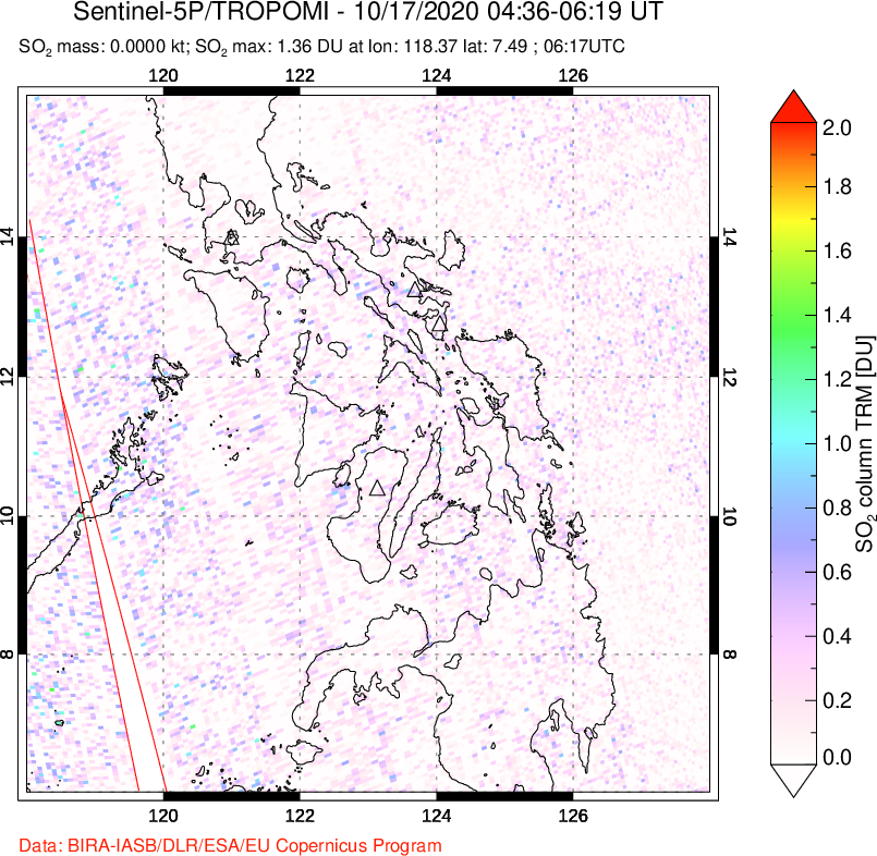 A sulfur dioxide image over Philippines on Oct 17, 2020.