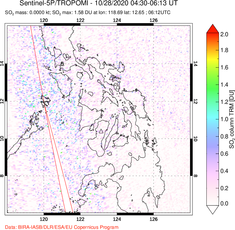 A sulfur dioxide image over Philippines on Oct 28, 2020.