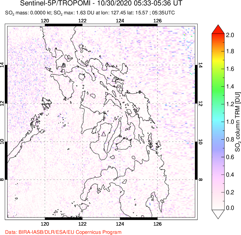 A sulfur dioxide image over Philippines on Oct 30, 2020.