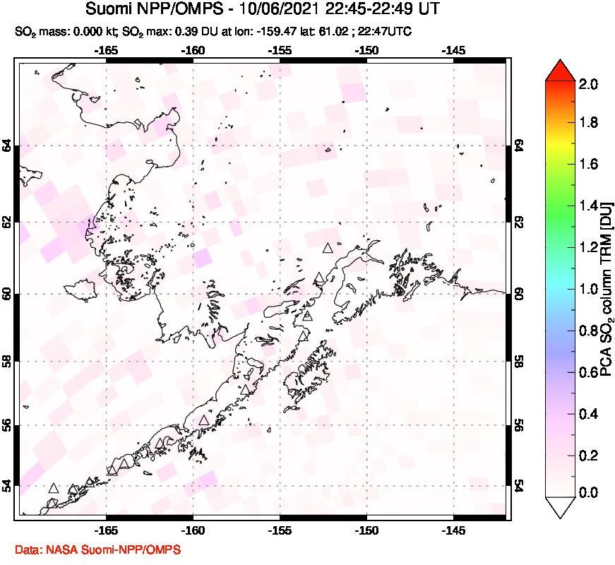 A sulfur dioxide image over Alaska, USA on Oct 06, 2021.