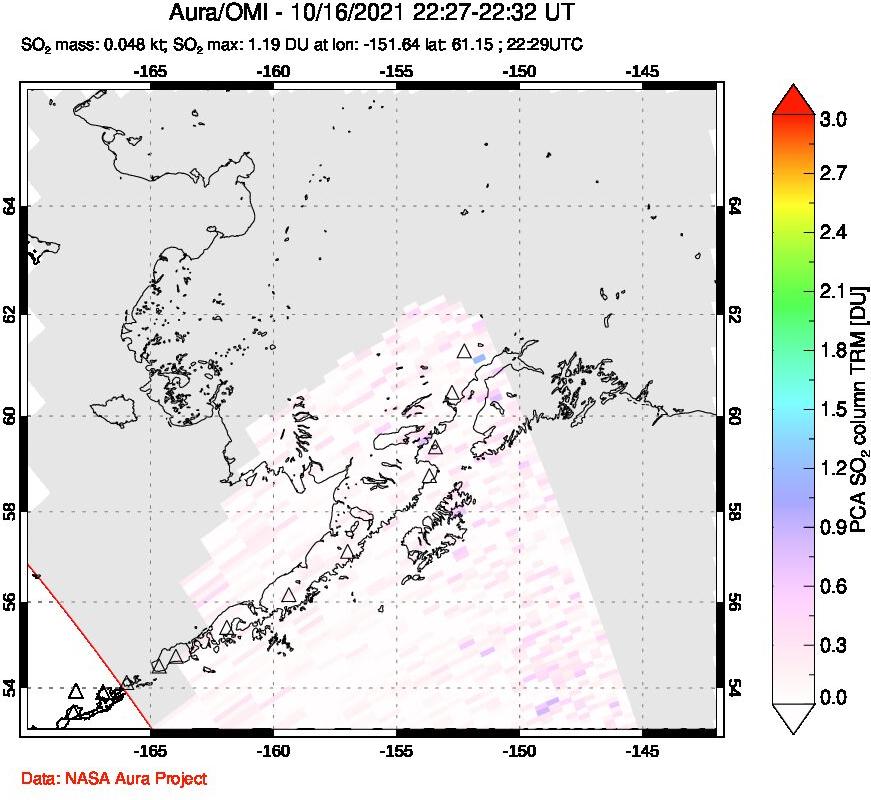 A sulfur dioxide image over Alaska, USA on Oct 16, 2021.