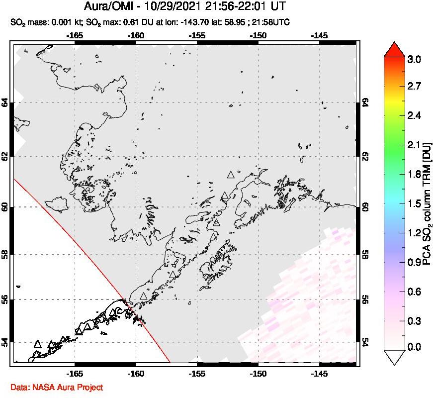 A sulfur dioxide image over Alaska, USA on Oct 29, 2021.