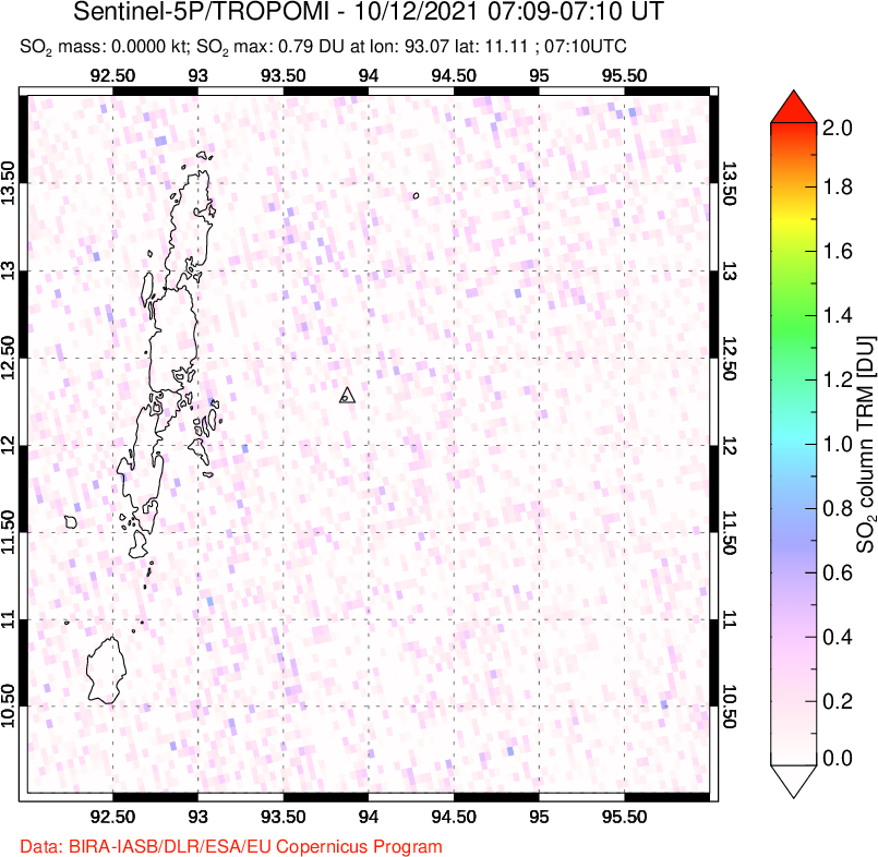 A sulfur dioxide image over Andaman Islands, Indian Ocean on Oct 12, 2021.