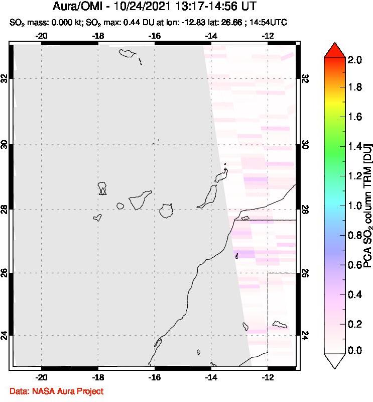A sulfur dioxide image over Canary Islands on Oct 24, 2021.