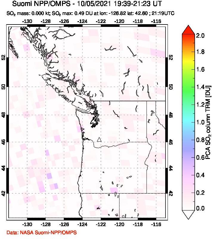 A sulfur dioxide image over Cascade Range, USA on Oct 05, 2021.