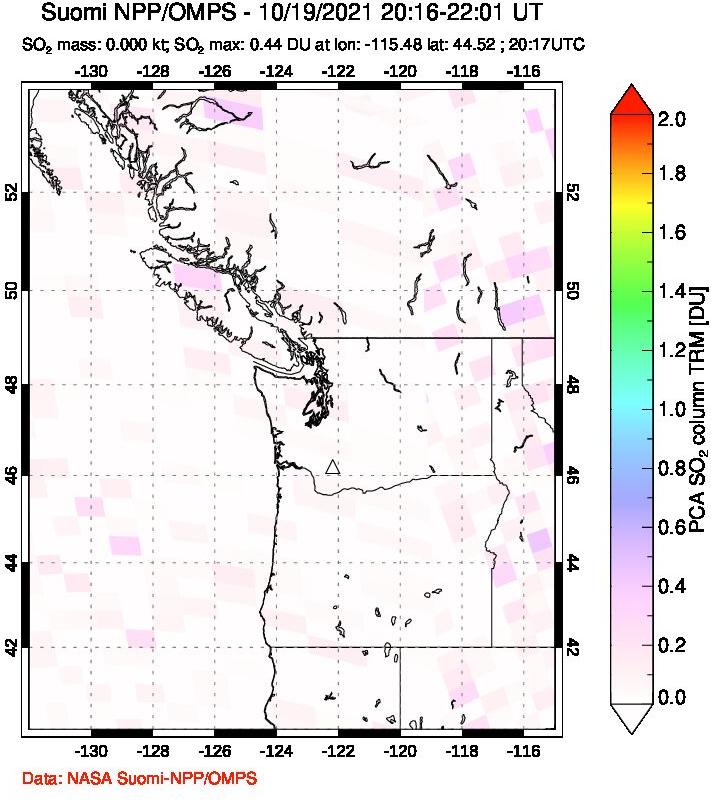A sulfur dioxide image over Cascade Range, USA on Oct 19, 2021.