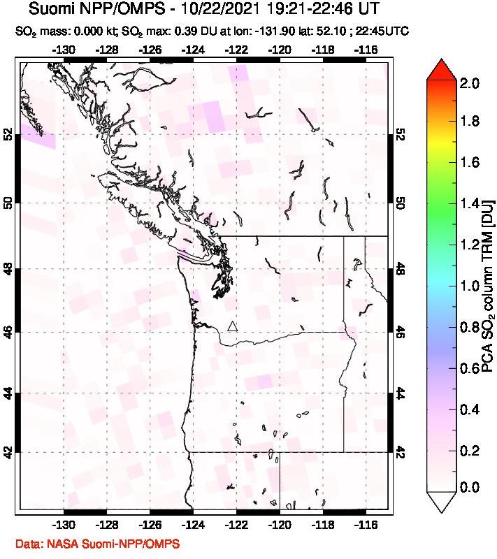 A sulfur dioxide image over Cascade Range, USA on Oct 22, 2021.