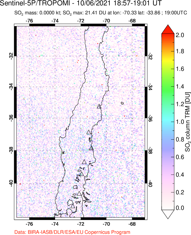 A sulfur dioxide image over Central Chile on Oct 06, 2021.