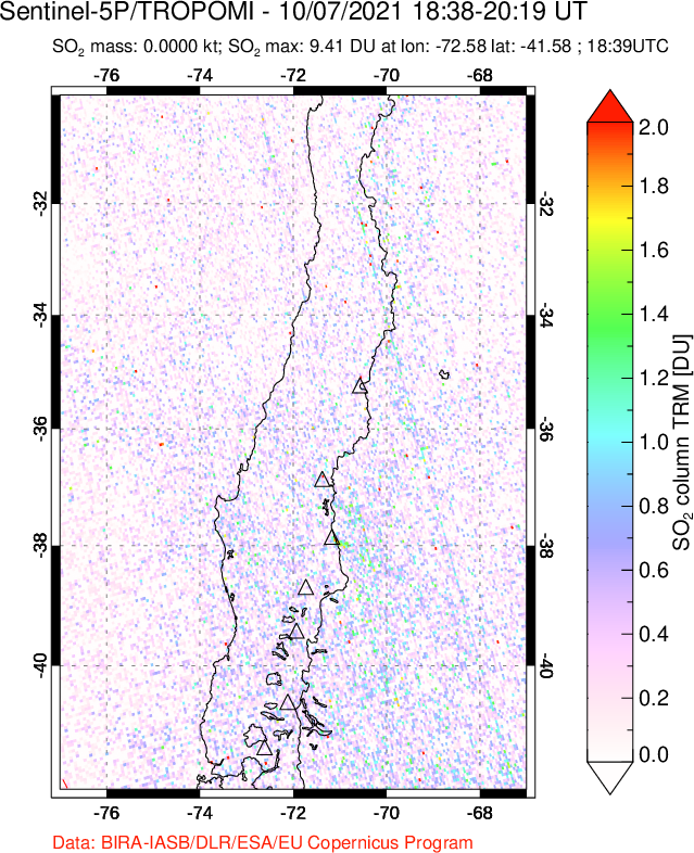 A sulfur dioxide image over Central Chile on Oct 07, 2021.